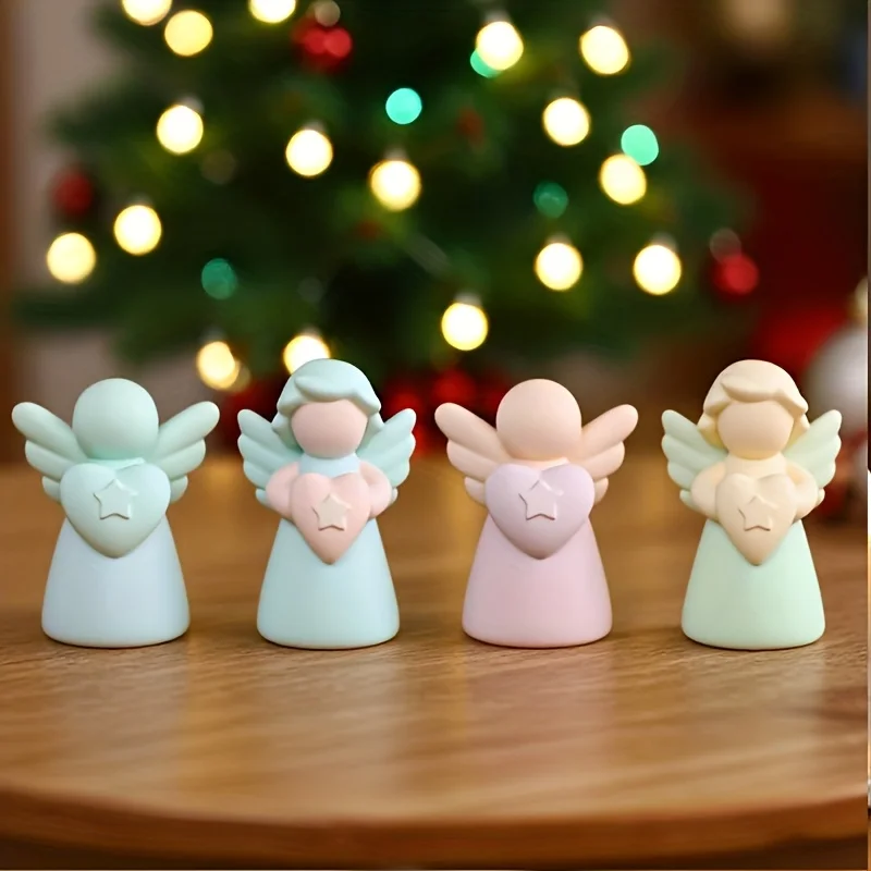 1/2-Piece Set: Christmas 3D Heart-Shaped Angel Silicone Candle Mold Set, Resin and Scented Candles,Christmas Table Decorations,