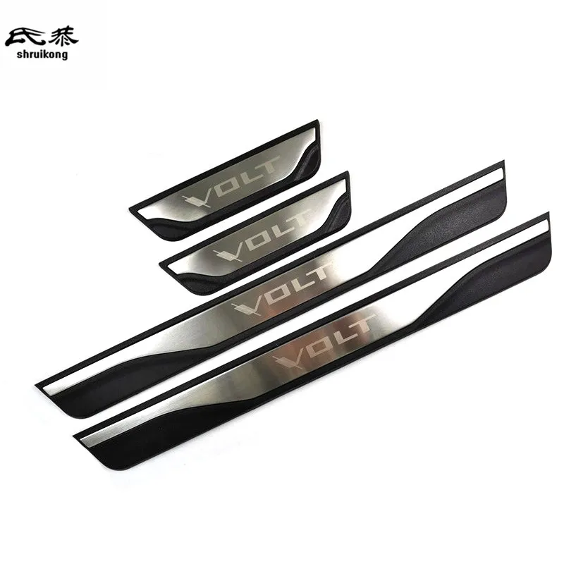 4PCS Plastic And Stainless Steel For 2021 2022 Chevrolet Chevy VOLT Auto Car Door Sill Pedal Welcome Scuff Plate Cover