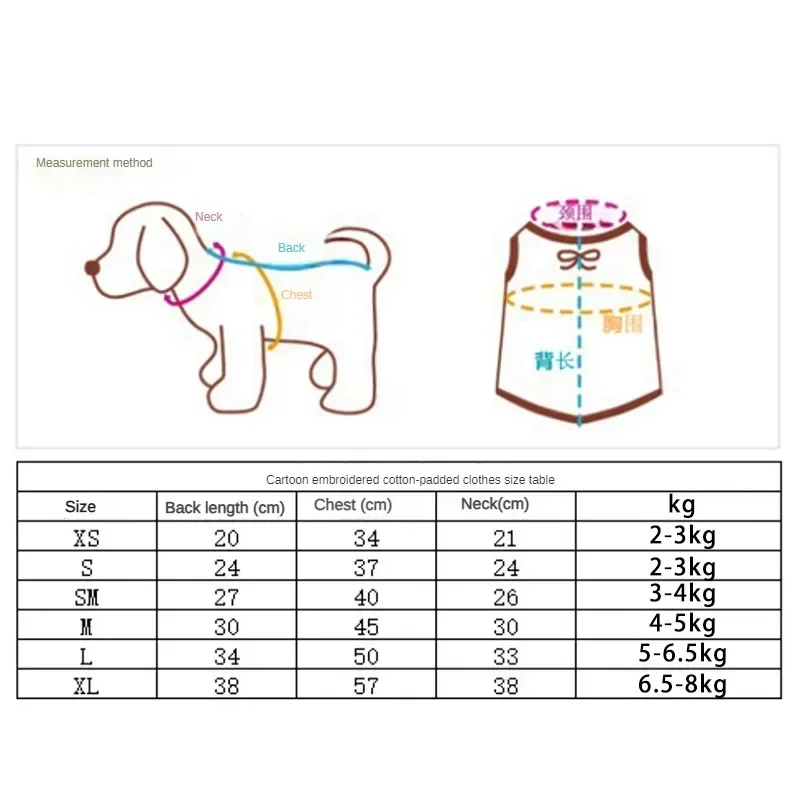 New Snoopy Cotton Pet Dog Coats for Small Embroider Dog Clothes Fall Winter Warmth Puppy Cat Costumes Supplies Thicken Cotton