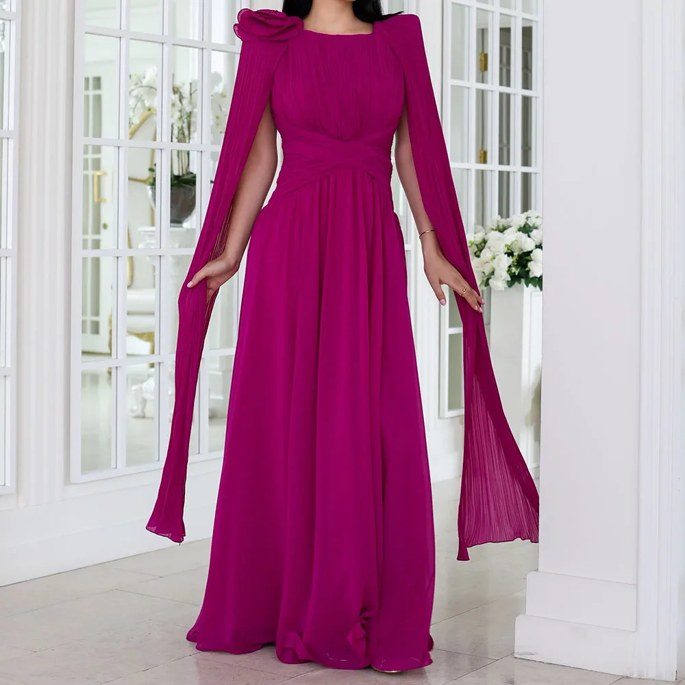 

Customized A-line Evening Dresses Floor-length Square Collar Sleeveless Prom Gown Simple Fashion Stole Draped Causal Party Gown