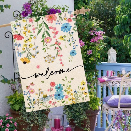 Spring Summer Welcome Floral House Flag 28X40 Inch Double Sided Large Yard Flag 313047975942 ZZY