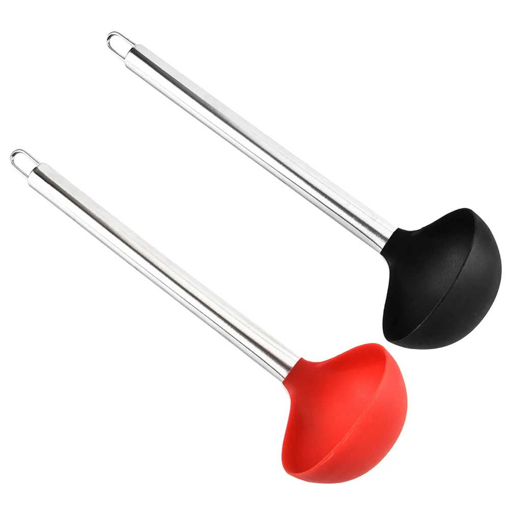 

2pcs Cooking Spoon Silicone Soup Scoop Heat Resistant Non Stick Kitchen Gadgets Cookware Tools Home Restaurant Black Red