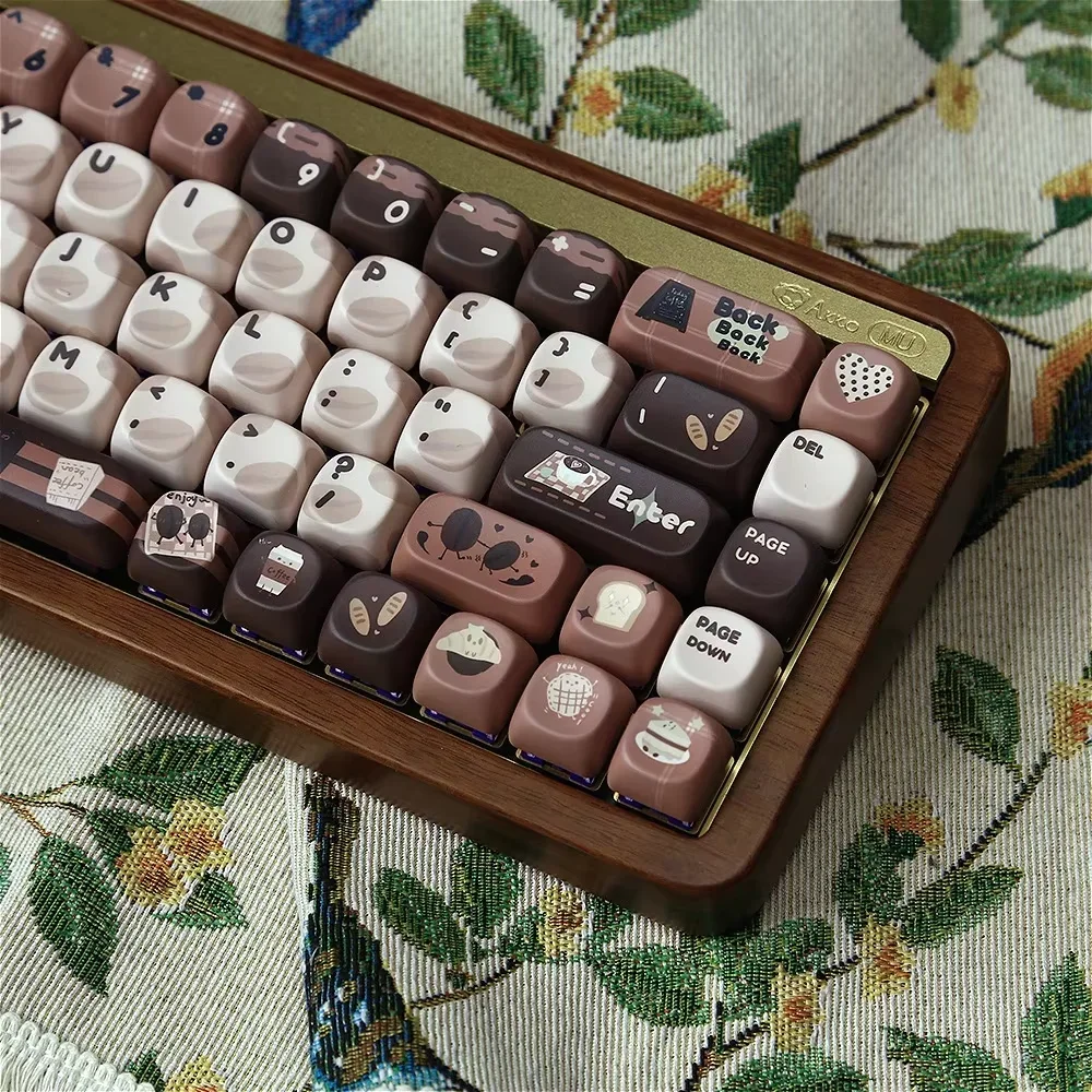 

PBT material 131 key MOA coffee bean keycaps, log style, retro, suitable for mechanical keyboard keycaps