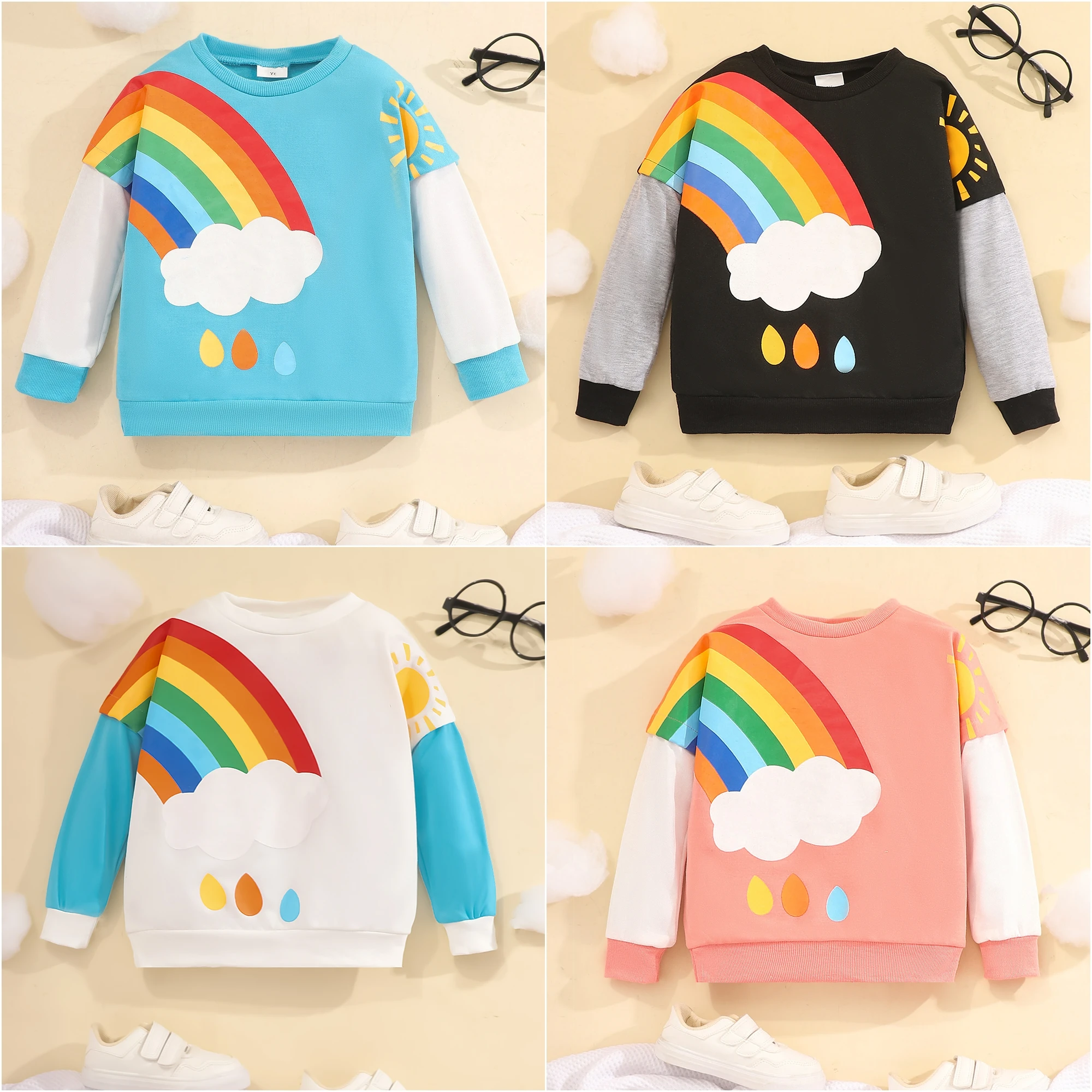 2024 Kids Girls Clothing Tops Autumn Winter Long Sleeve Fashion Boys Clothes Rainbow Children Wear Girls T-shirt 3 4 5 6 7 Years