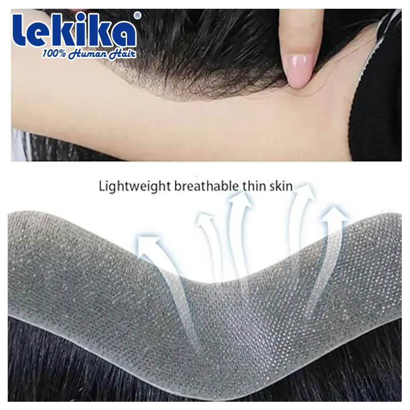 Men Forehead Hairline V Shape Toupee Human Hair Skin PU Man Hairpieces Frontal Hair Topper for Receding Natural Hairline
