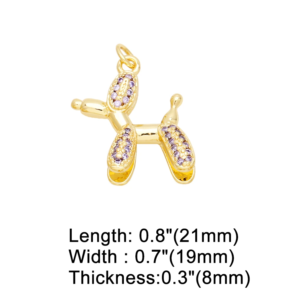 OCESRIO Multicolor Crystal Balloon Dog Pendant for Necklace Copper Gold Plated Cute Animal Jewelry Making Supplies pdtb257