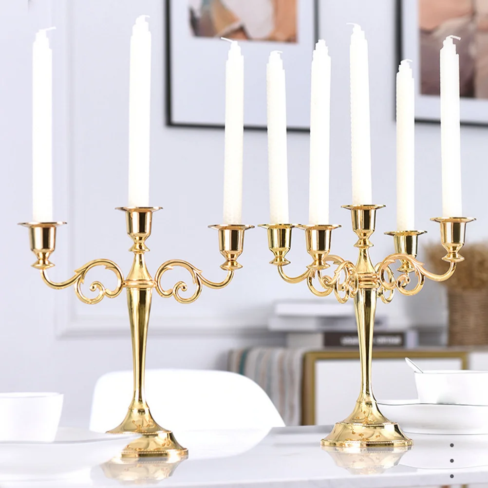

Elegant Metal Candelabra Holder Ornament Vintage Gold Candlestick For Wedding Party Home Bar Decor Alloy