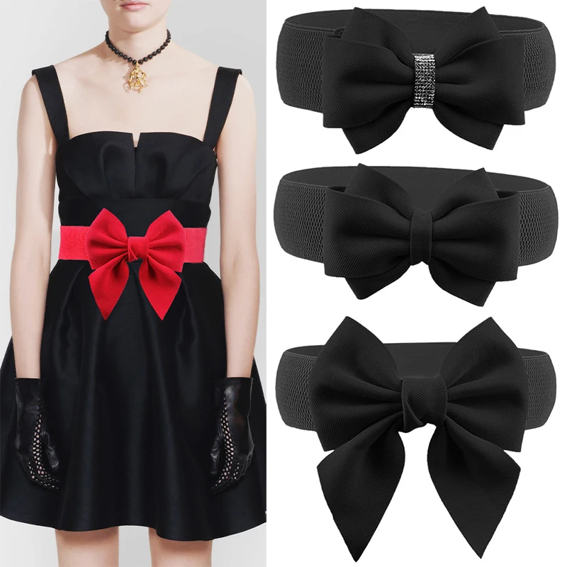 Elegant Large Bow Elastic Belts Women Wide Side Waistband Dress Female Dress Coat Clothing Decoration Belt All-match Exquisite