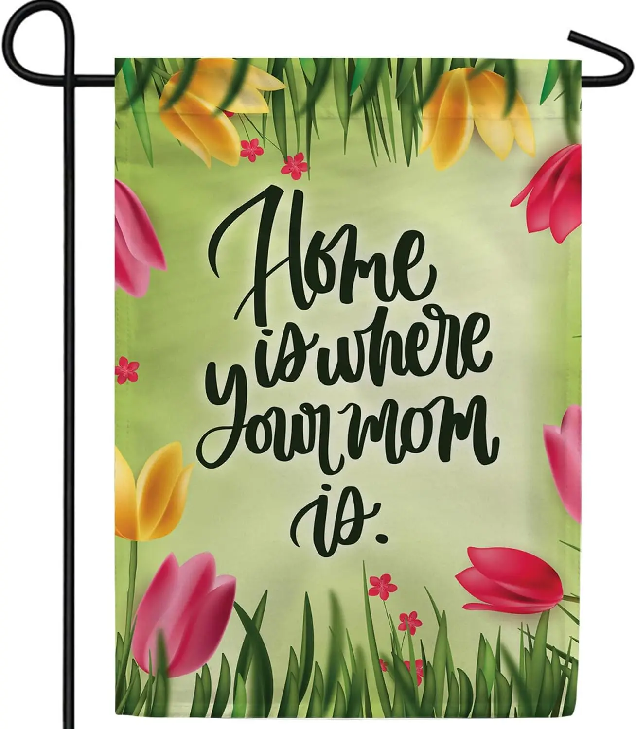 America Forever Home Is Where Your Mom Is Garden Flag, 12.5 x 18 inch Double Sided, Mothers Day Home Sweet Home Tulips, Holi LLG