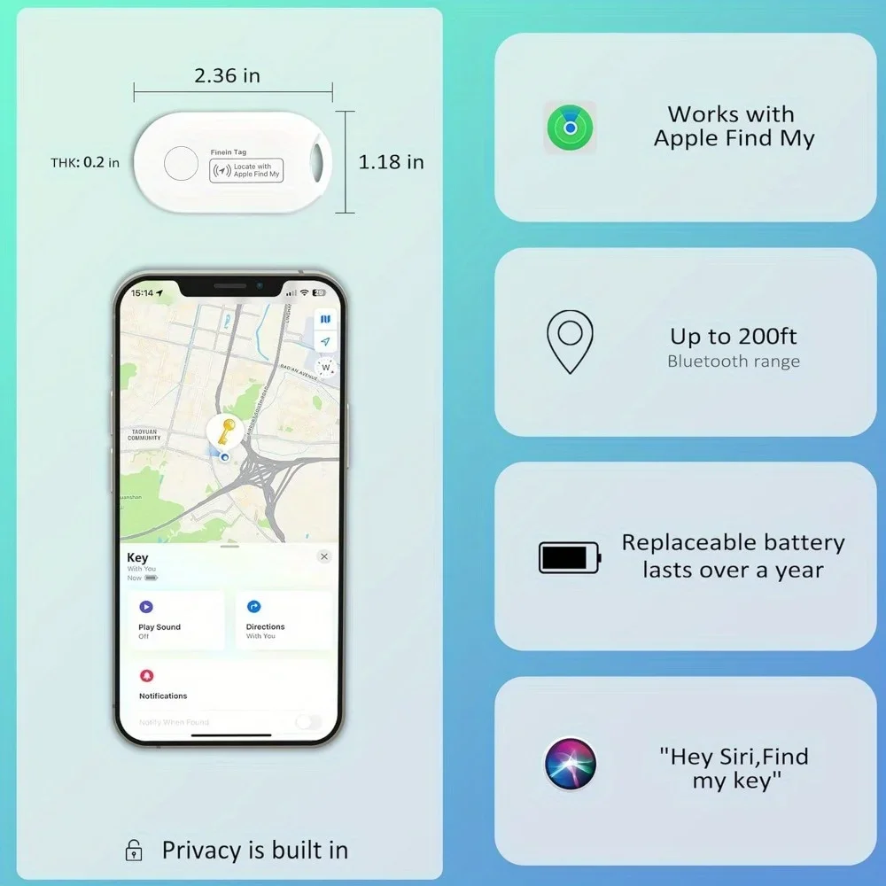 소리가 나는 키 파인더 로케이터, 키, 가방, 애완 동물, 스마트 태그, Apple Find My(iOS 전용) 교체 배터리와 함께 작동