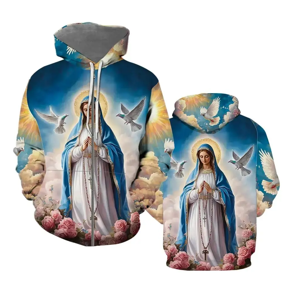 Our Lady of Guadalupe Virgin Mary 3D Print Zipper Hoodies Men's Hooded Sweatshirts Hoody Oversized Tracksuit Man Coat Clothing