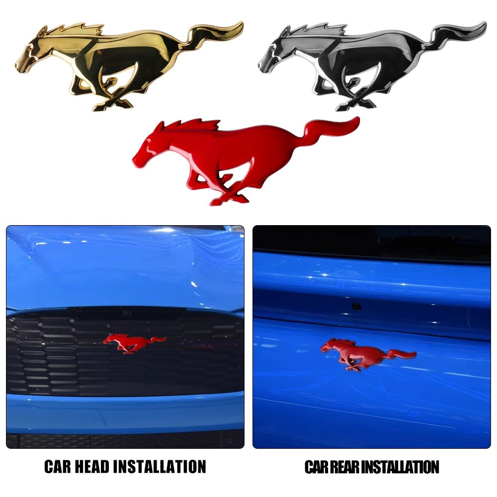 2pcs Car Front Grille Trunk Sticker Metal Running Horse Badge Emblem car Accessories For Ford focus Mustang Shelby GT350 GT500