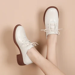 Large Size White Leather Shoes Work Shoes Women's Deep Black Single Shoe with Thick Heels Soft Soles Cowhide Patent Leather