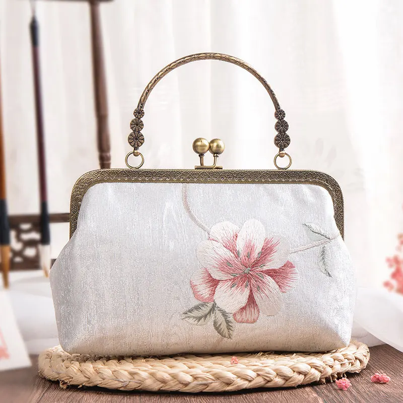 Female Oriental Vintage Floral Embroidery Clasp Hanfu Side Sling Shoulder Bag 2024 Chinese Traditional Small Mini Phone Handbag