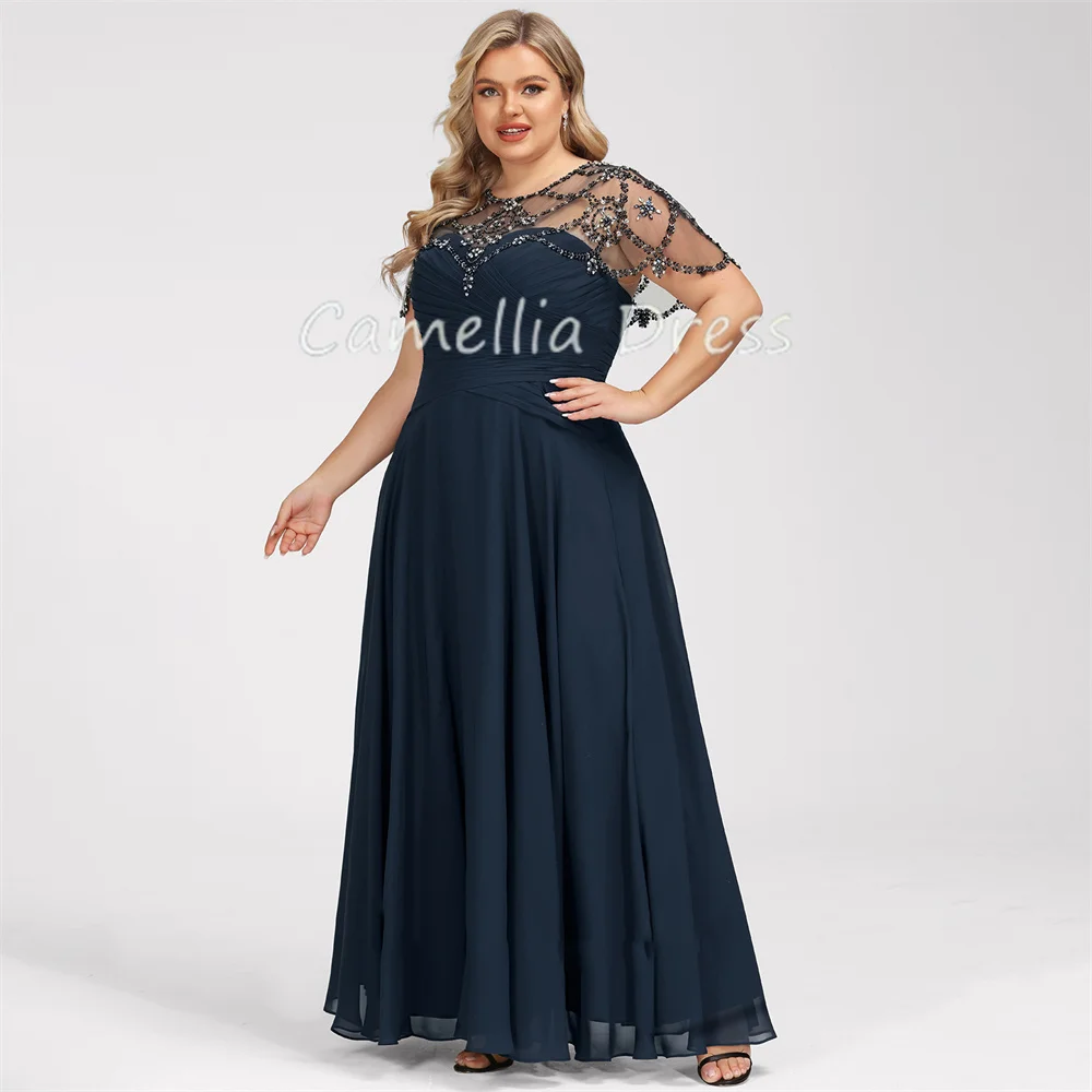 Elegant Scoop Neck Mother Of The Bride Dress A-line Floor-Length Chiffon Formal Dresses Beading Vestidos Mae Da Noiva Casamentos