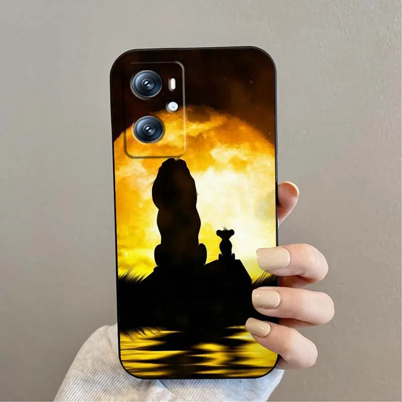 Animação leão rei dos desenhos animados caso de telefone para oppo reno 7 a96 a40 a58 5 6 realme gt a74 a78 neo2 a74 a78 encontrar x5 x3 x7 x8 preto