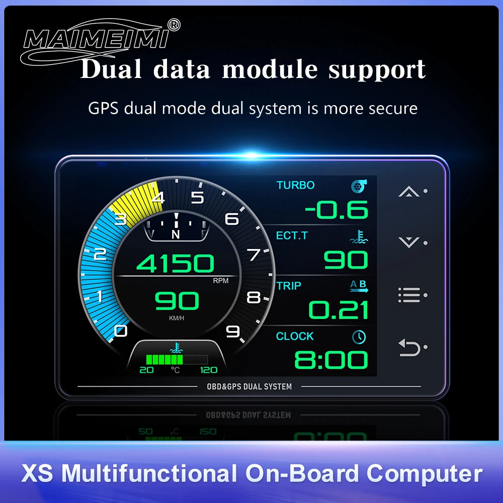 

XS HUD Gauge Car Multi-function OBD+GPS Dual System Head Up Display LCD Meter Turbocharged Oil Pressure Oil Temp Alarm Functions