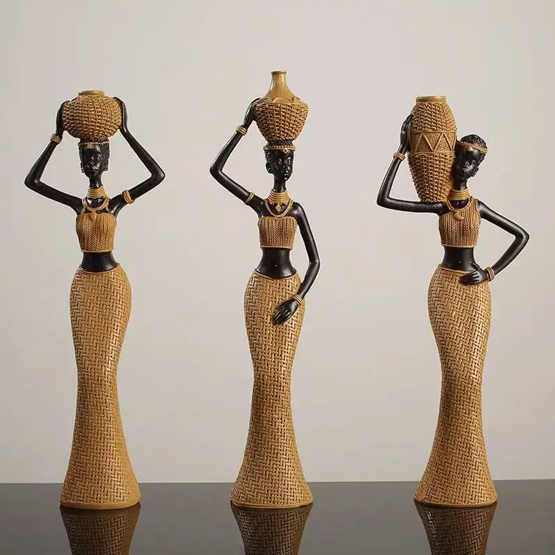 

African Woman Creative Retro Home Decoration Figure Sculpture Living Room Modern Art Figurine Desk Decoration Christmas Gifts