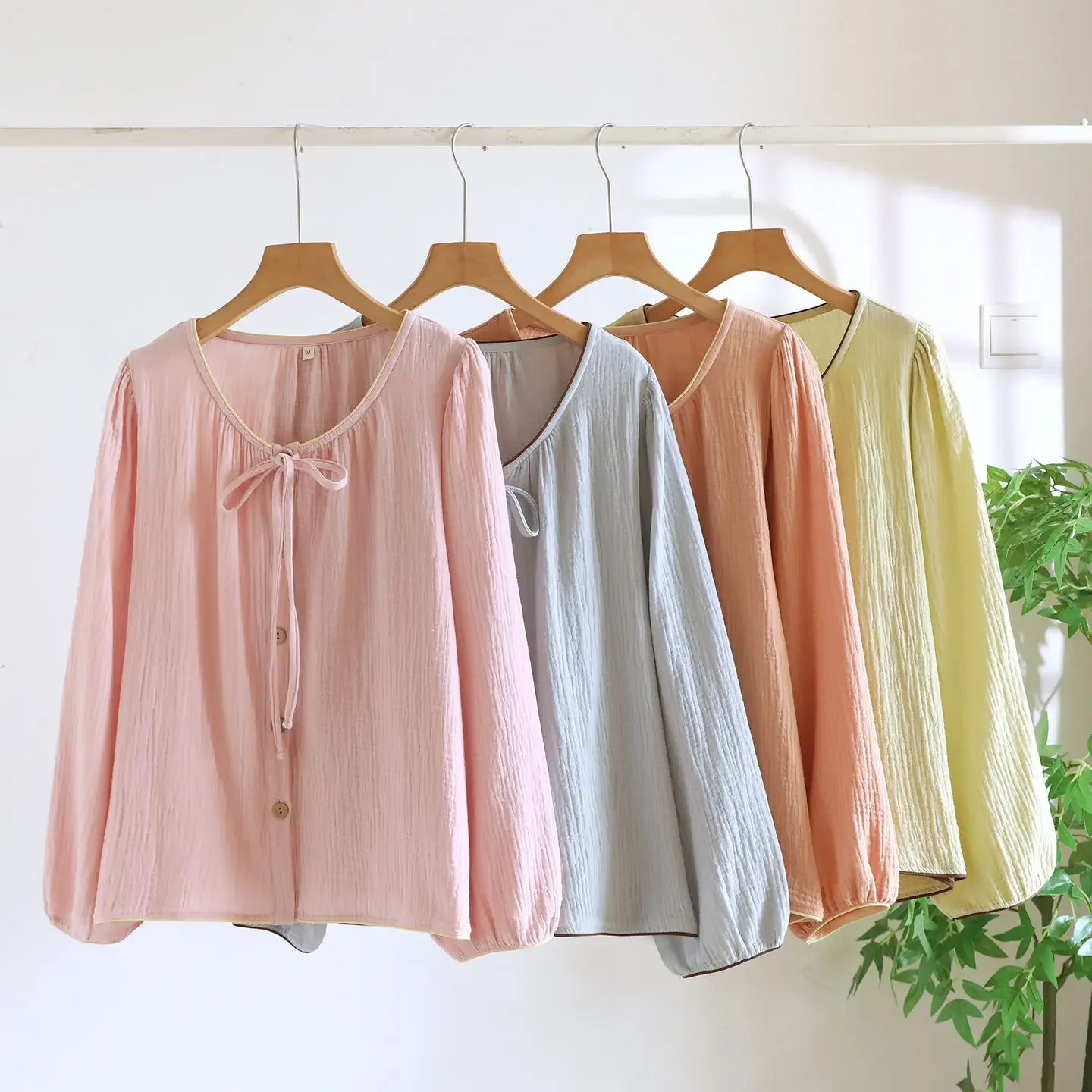 

Cotton Cloth Solid Color Ladies Sleep Tops for Spring and Autumn Home Clothes Single Piece Cardigan Long Sleeve Kawaii Clothes