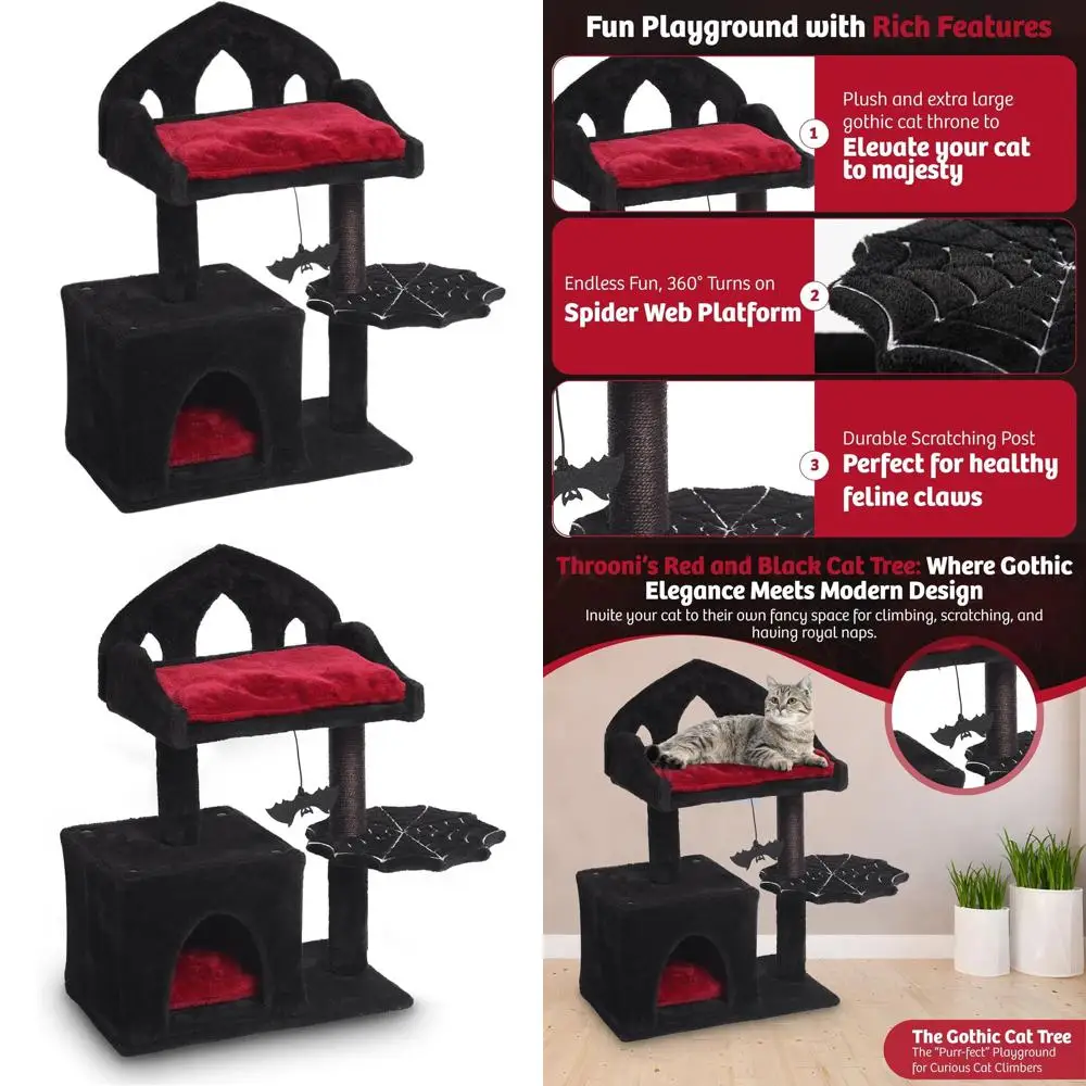 

Elegant 28 Black Feline Perch with Royal Resting Nook, Mysterious Bat Accent, and Sturdy Sisal Scratch Pad