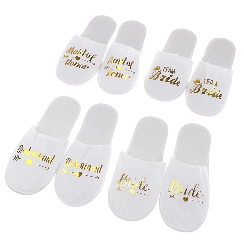 1 Pair Bride Shower Bride Wedding Decoration Bridesmaid Hen Party Spa Soft Slippers Ladies Bachelorette Party Supplies Gift