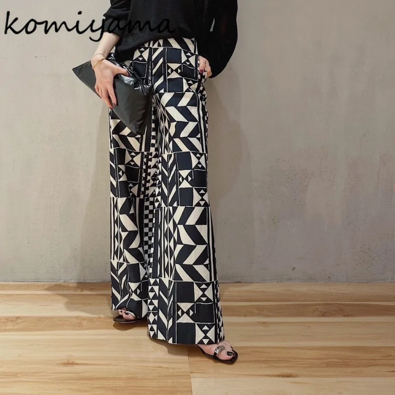 

Komiyama Geometric Print Women Pants Japan Straight Pantalones Mujer Spring Summmer Clothes Women Fashion Casual Ropa Mujer