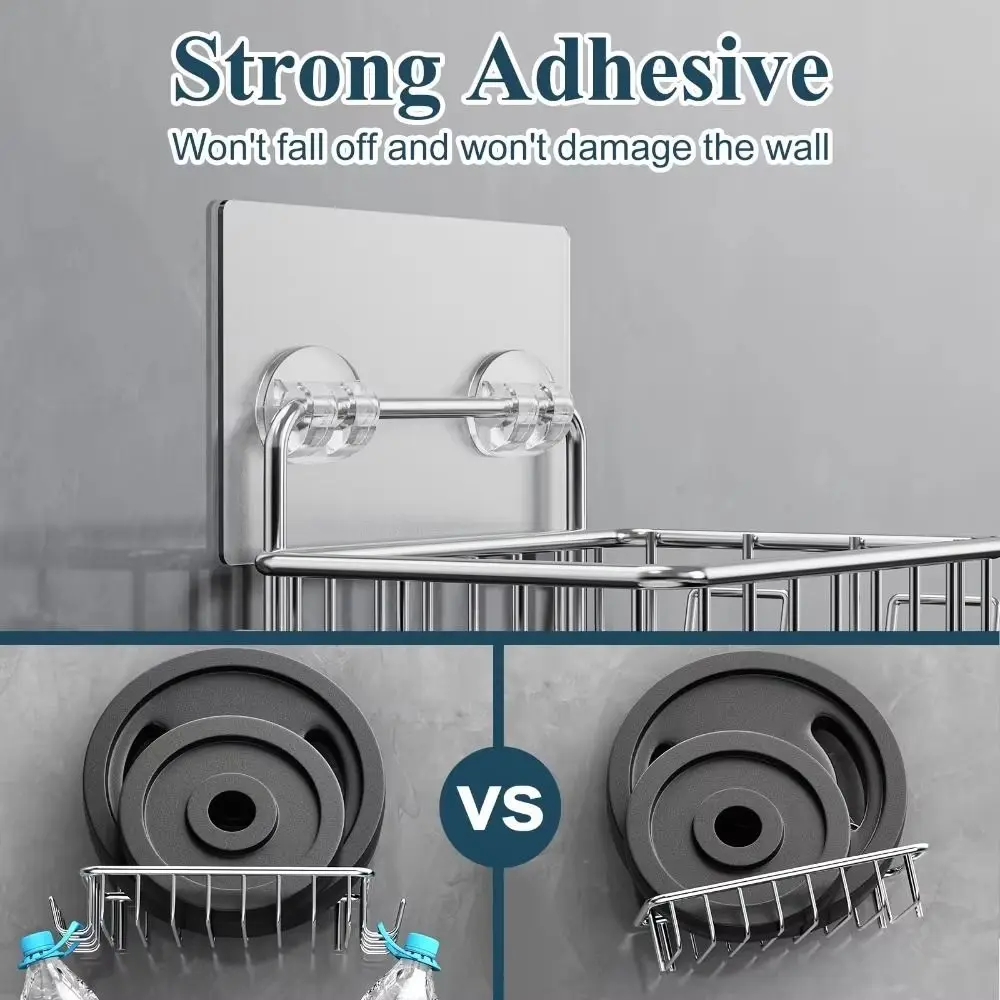 Stainless Steel Wall Mount Soap Holder Wall Mounted No Drill Stainless Soap Dish with Hooks Rustproof Sponge Holder Bathroom