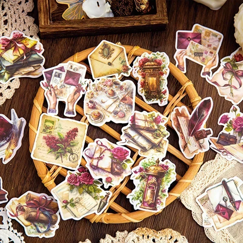 

40Pcs Stationery Collage Material Package Scrapbook Cut Whisper Retro Handbook Decorative Winter Stickers Paper 16*9CM