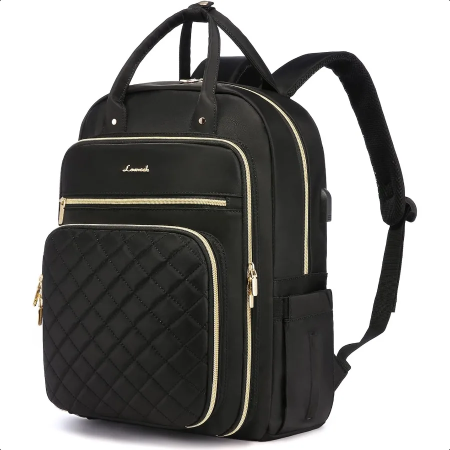 

Laptop Backpack for Women Water Resistant Travel Work Black Backpacks Purse Busin Teacher Computer Bag with USB Charging Port