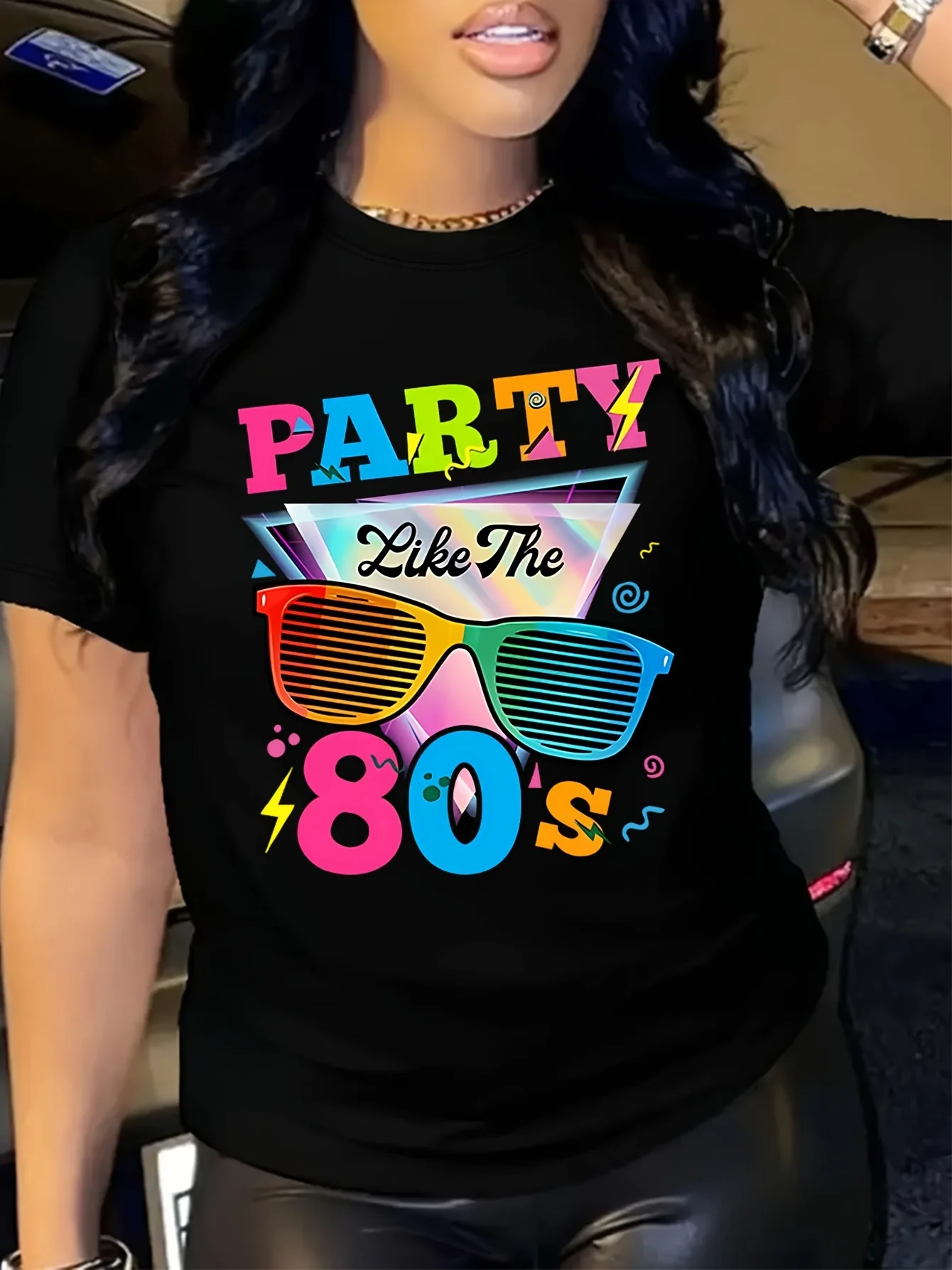 

Party Like The 80s Women's Tee - Retro Graphic, Casual Black Top