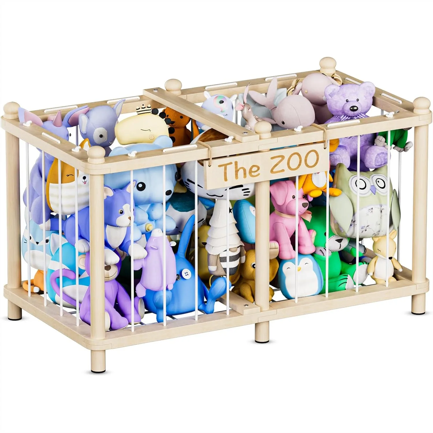 

Wooden Stuffed Animal Storage Zoo, Large Capacity Plushie Organizer for Kids Room, Playroom & Nursery