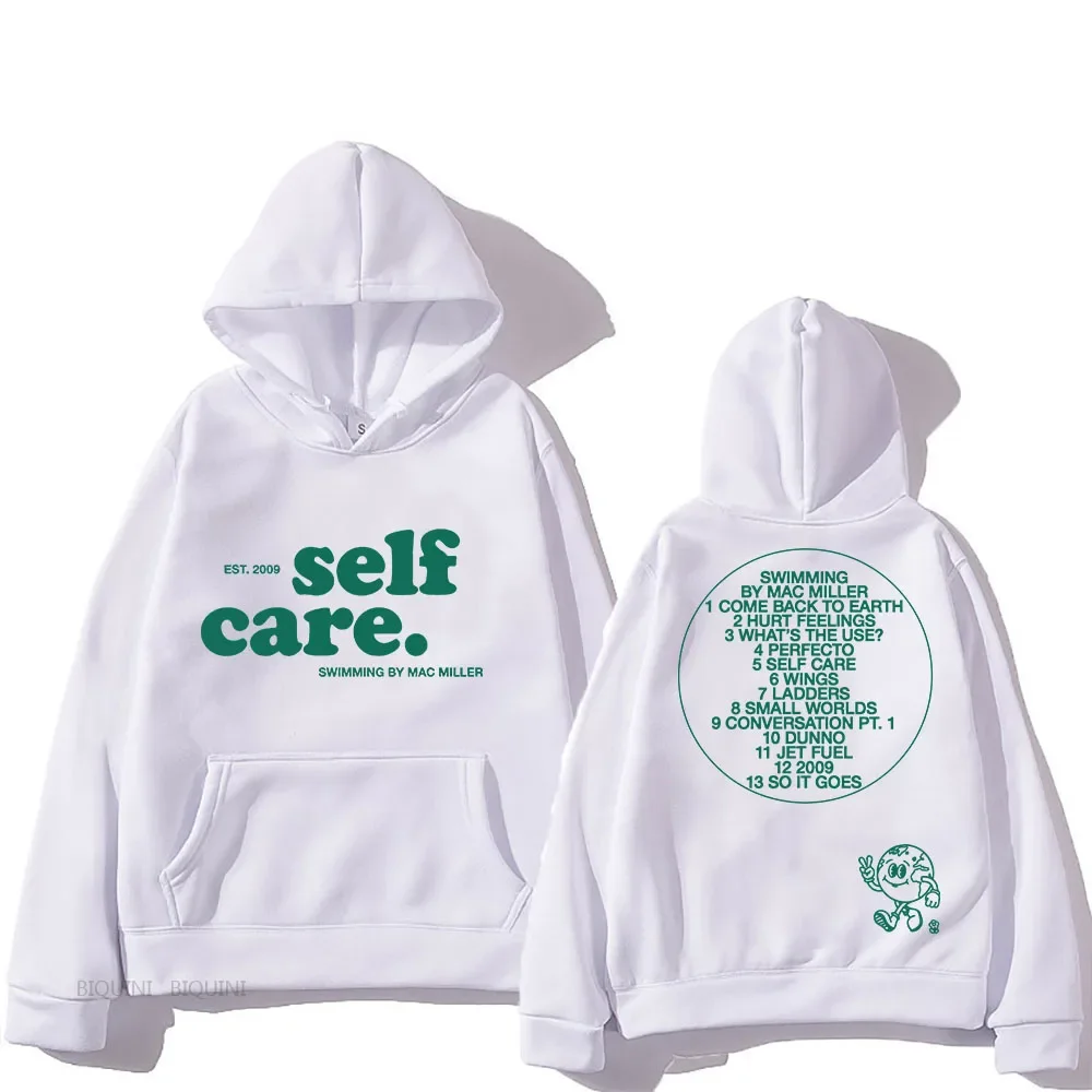 Macc Miller Self Care Letter Print Hoodies Women Men Drop-shoulder Pullovers Unisex Sweatshirts Oversized Loose Casual Sportwear