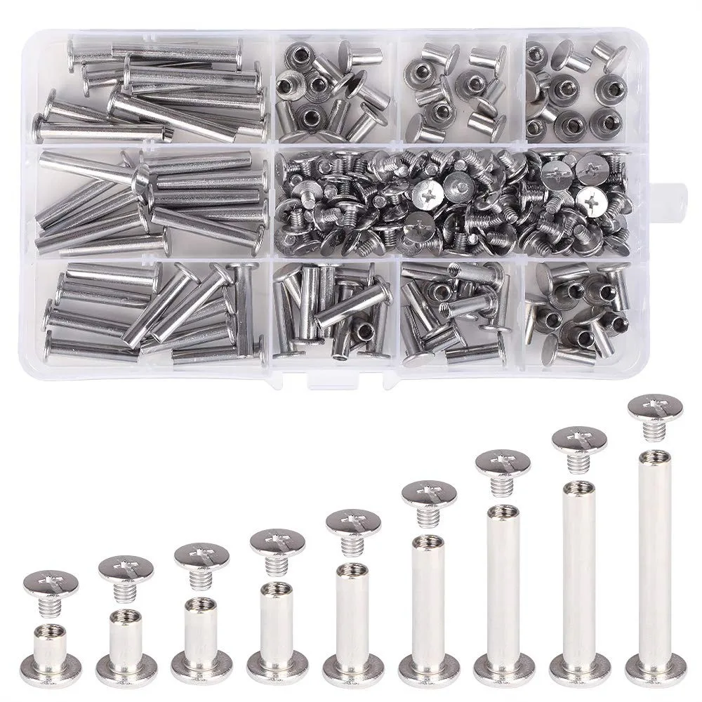 

304 Stainless Steel Chicago Screws Assorted Kit with 90 Sets for DIY Leather Scrapbook Bookbinding Photo Albums