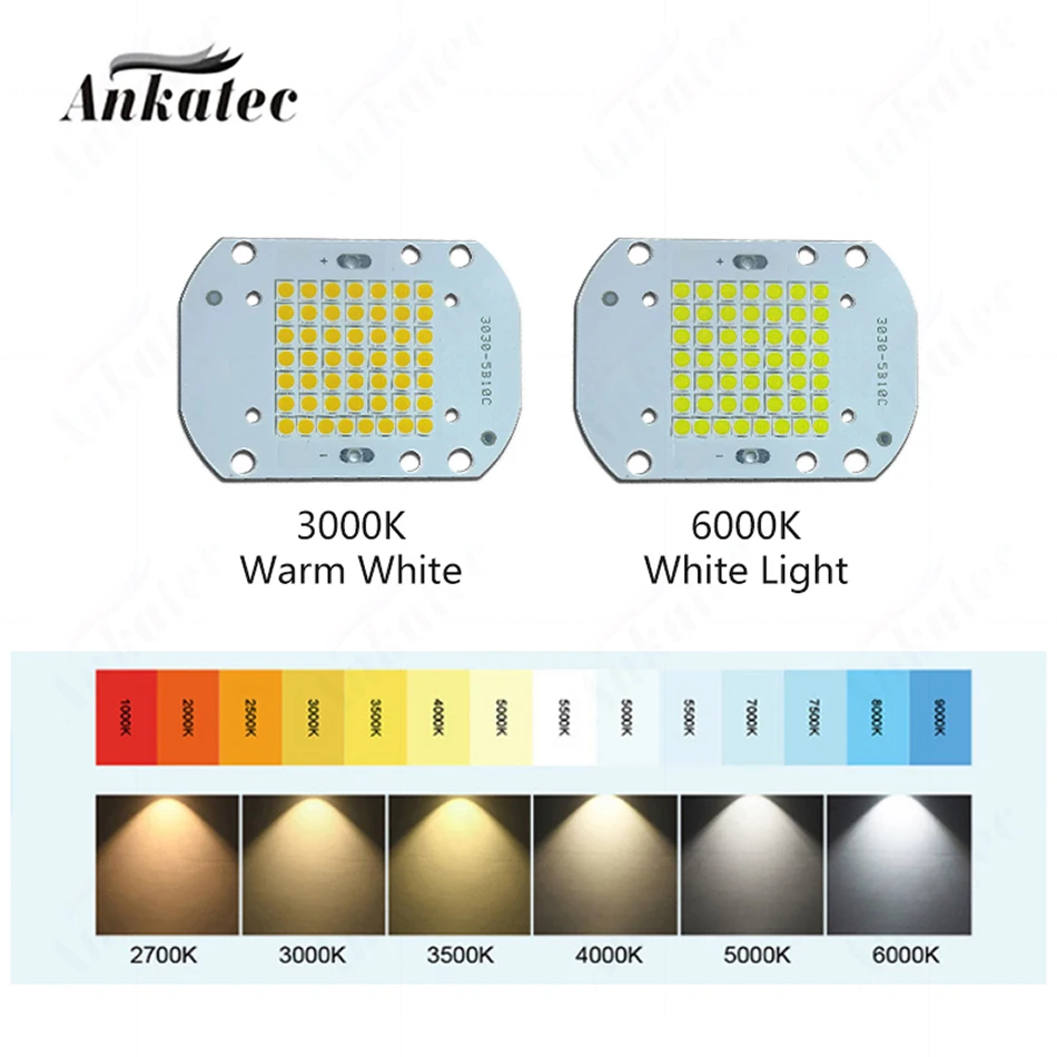 DC 30-34V 50W LED Chip High Power Integrated Light Source Board 3030 LED Lamp Beads Aluminum Substrate Warm 3000K White 6000K