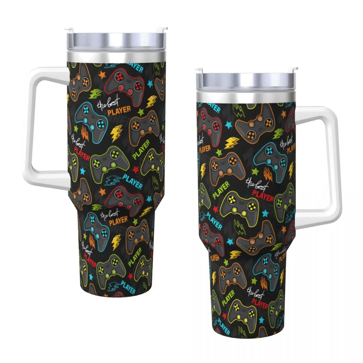 

Hot Colorful Game Gamepad Stainless Steel Tumbler Driving Thermal Mug With Straws and Lid Large Capacity Car Mugs Water Bottle