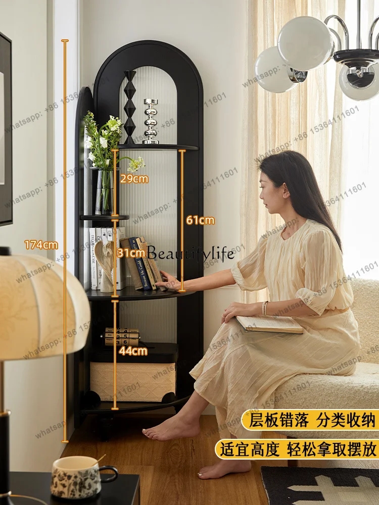 Customization French Solid Wood Corner Cabinet Living Room Small Apartment Corner Bookshelf Storage Rack