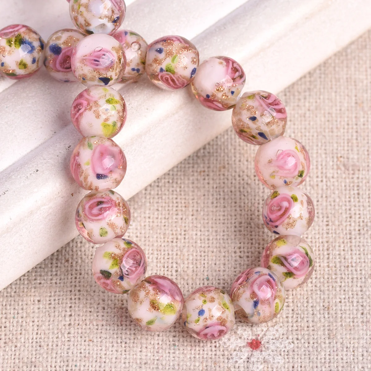 10 peças 8mm folha dourada flor artesanal lampwork contas soltas de vidro para fazer jóias descobertas de pulseira diy