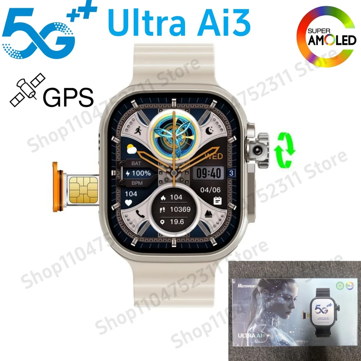 

Original Ultra Ai3 Smartwatch 5G 180° Rotating Camera Google Play GPS WIFI 2.2inch Amoled HD Display 4G Calling Smart Watch Men