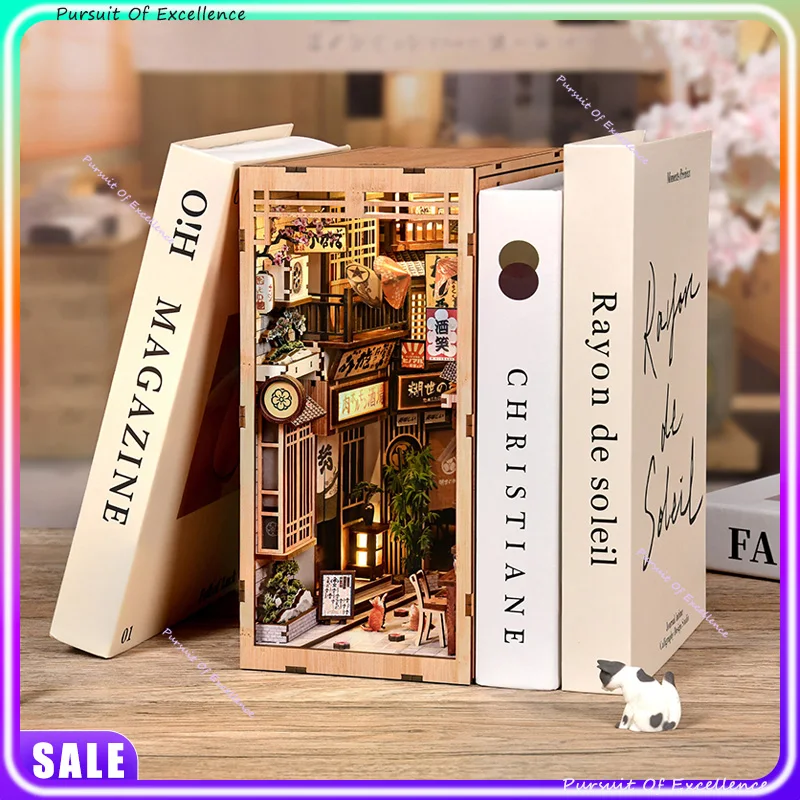 Kits de inserción de estante de rincón de libros Diy, Kit de modelo en miniatura de madera, sujetalibros Cyberrpunk, estantería ensamblada, decoración del hogar en caja