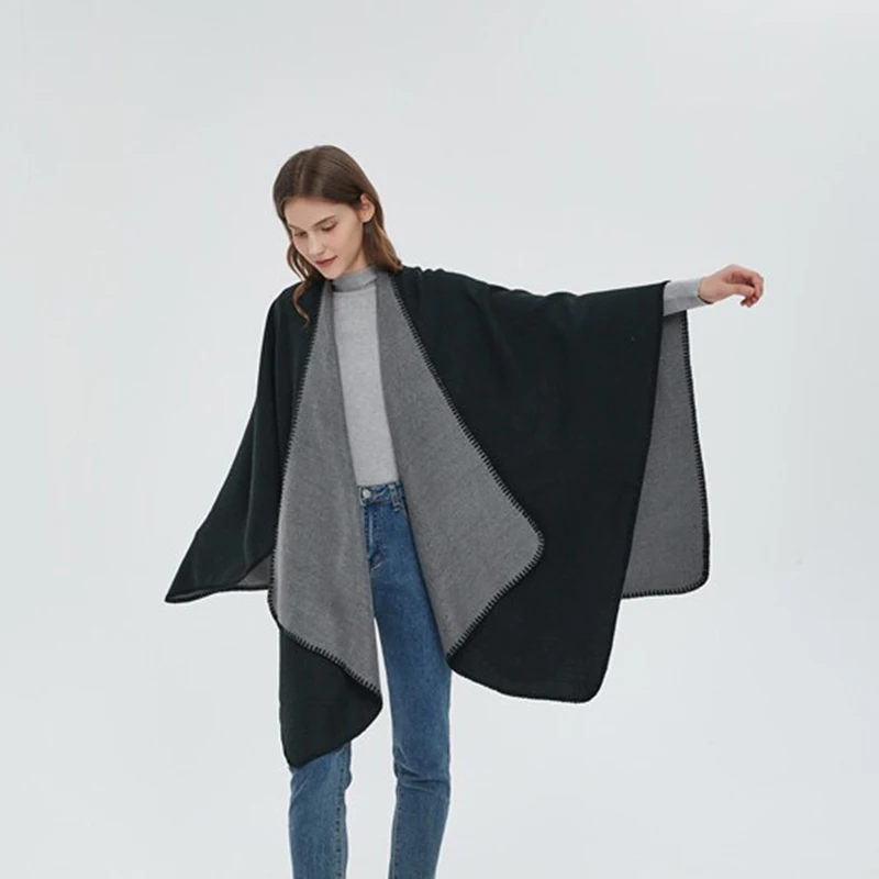 Fashion Simple Double Sides Acrylic Cashmere Cape Outerwear Unisex Autumn Spring Leisure Travel Long Split Shawl Poncho Cloak