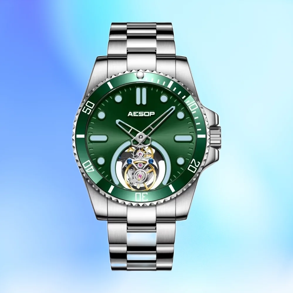 

AESOP 2025 Новые механические часы для дайвинга с летающим турбийоном для мужчин, роскошные сапфировые часы со скелетом, мужские водонепроницаемые часы из нержавеющей стали, 10 бар
