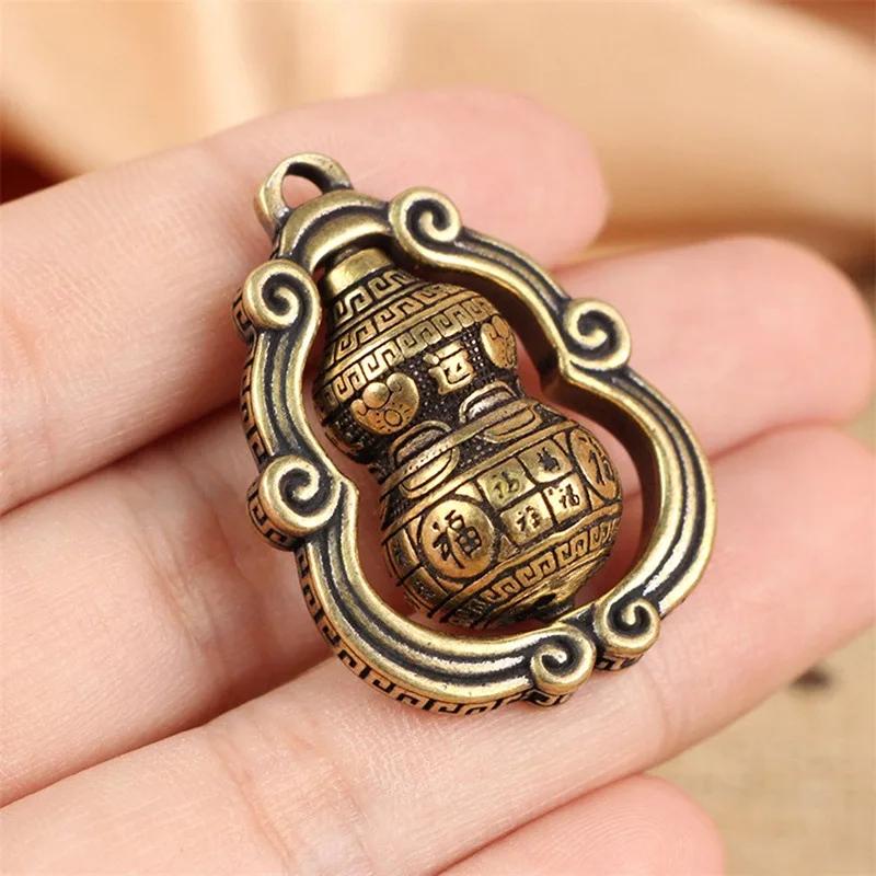 Brass Gourd Buddha Sutra Bell Pendant Keychain Hanging Necklace Jewelry Pill Box Medicine Case Container Bottle Keychain Antique