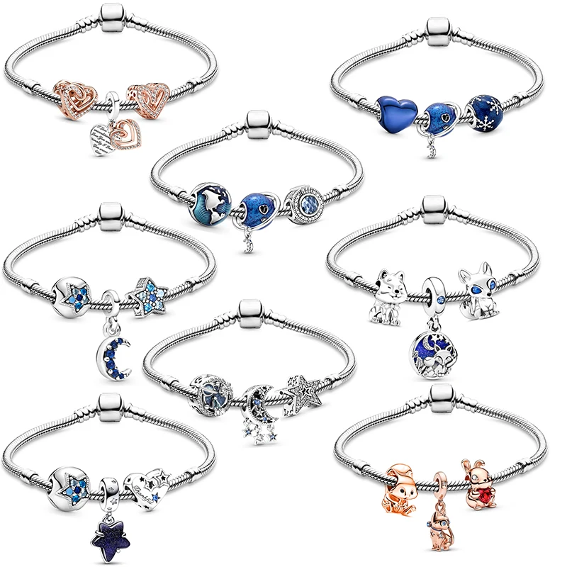 Pulsera con dije de estilo cielo estrellado con esmalte azul, colgante de cuentas de tierra, joyería DIY para mujer, regalos, triangulación de envíos