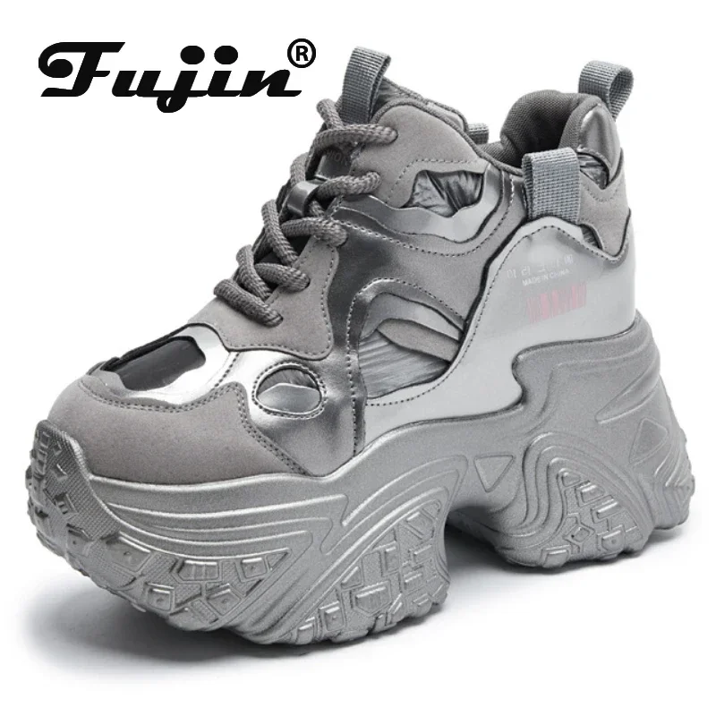 Fujin 8cm Synthetic Microfiber Leather Women Chunky Sneakers Platform Wedge Ladies Flats Spring Autumn Vulcanize Fashion Shoes