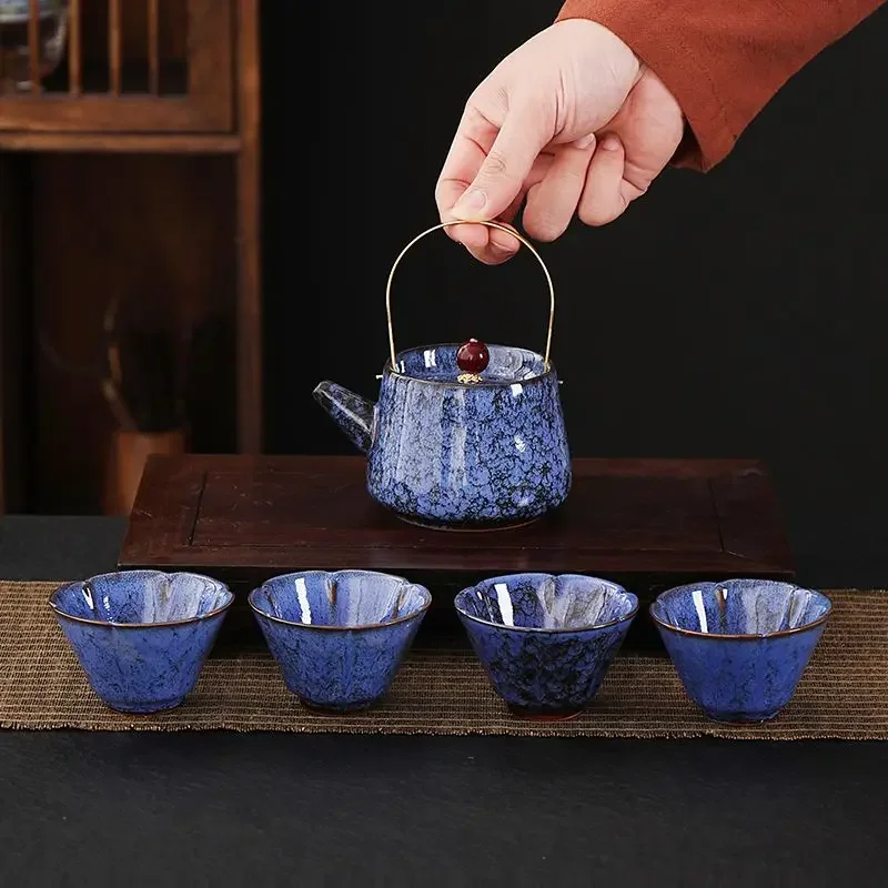 Kiln Change Teapot Handled Pot Ceramic Teapot 1 Pot 4 Cups 5 Colors Home Tea Kettle Large Capacity Water Pot 2026 New Arrival
