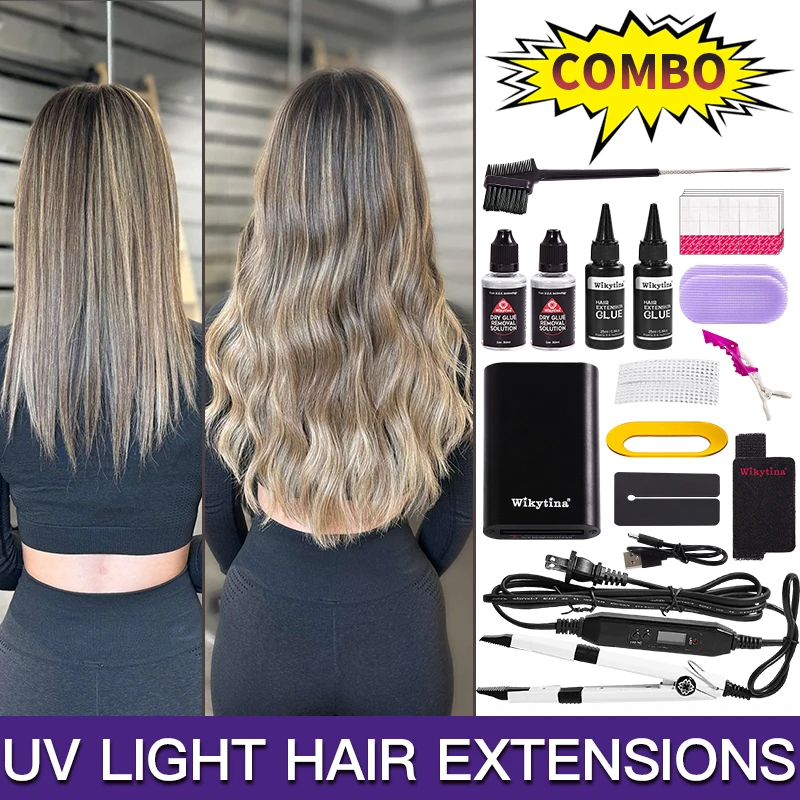 2025 WIKYTINA NEW UV Light Hair Extensions Kit V Light Hair Extension Machine Professional Tools Glue for Hair Extensions