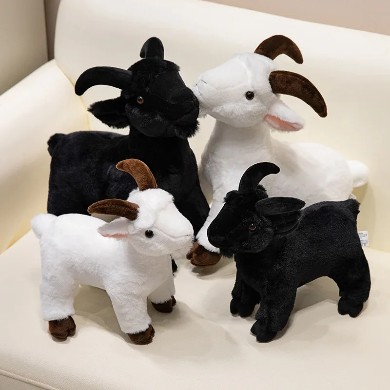 Brinquedos de pelúcia de cabra, vida real, branco e preto, bonecas de cabra, brinquedo de pelúcia, presentes criativos para amigos, 30 cm, 40cm