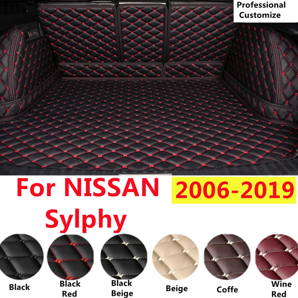 

SJ Full Set Custom Fit For NISSAN Sylphy 2019 2018-2006 Auto Fittings Car Trunk Mat Tail Boot Tray Liner Rear Cargo XPE Leather