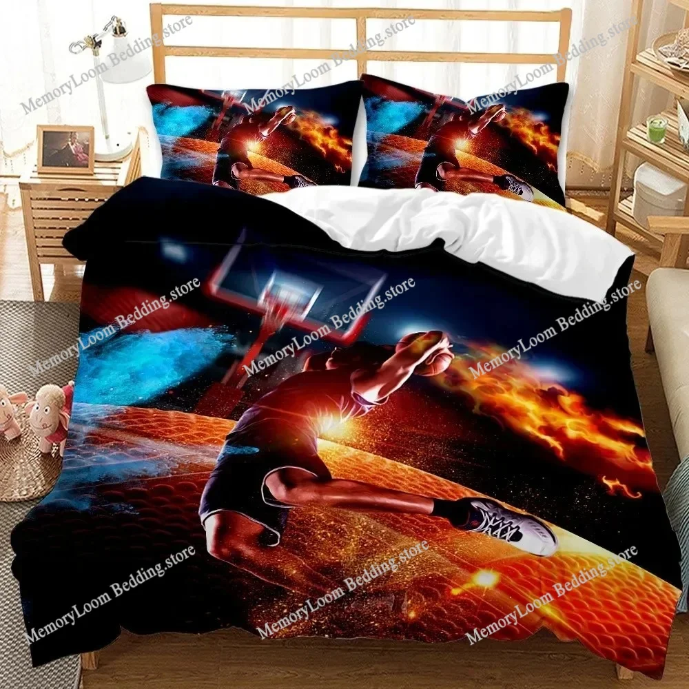 

Basketball Duvet Cover Set Twin Size Sports Basketball Fire Twin Bedding Set Microfiber Fashion Polyester Quilt Cover