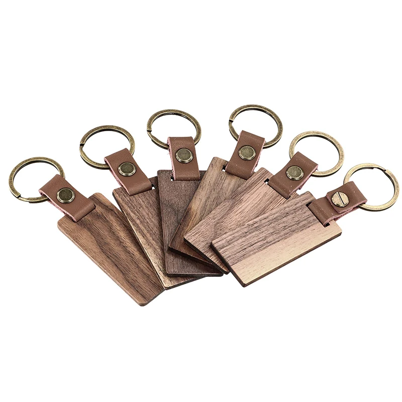 30Pcs Wood Blank Keychains with Leather Strap Walnut Keychains Blank Wood Keyrings DIY Key Tags